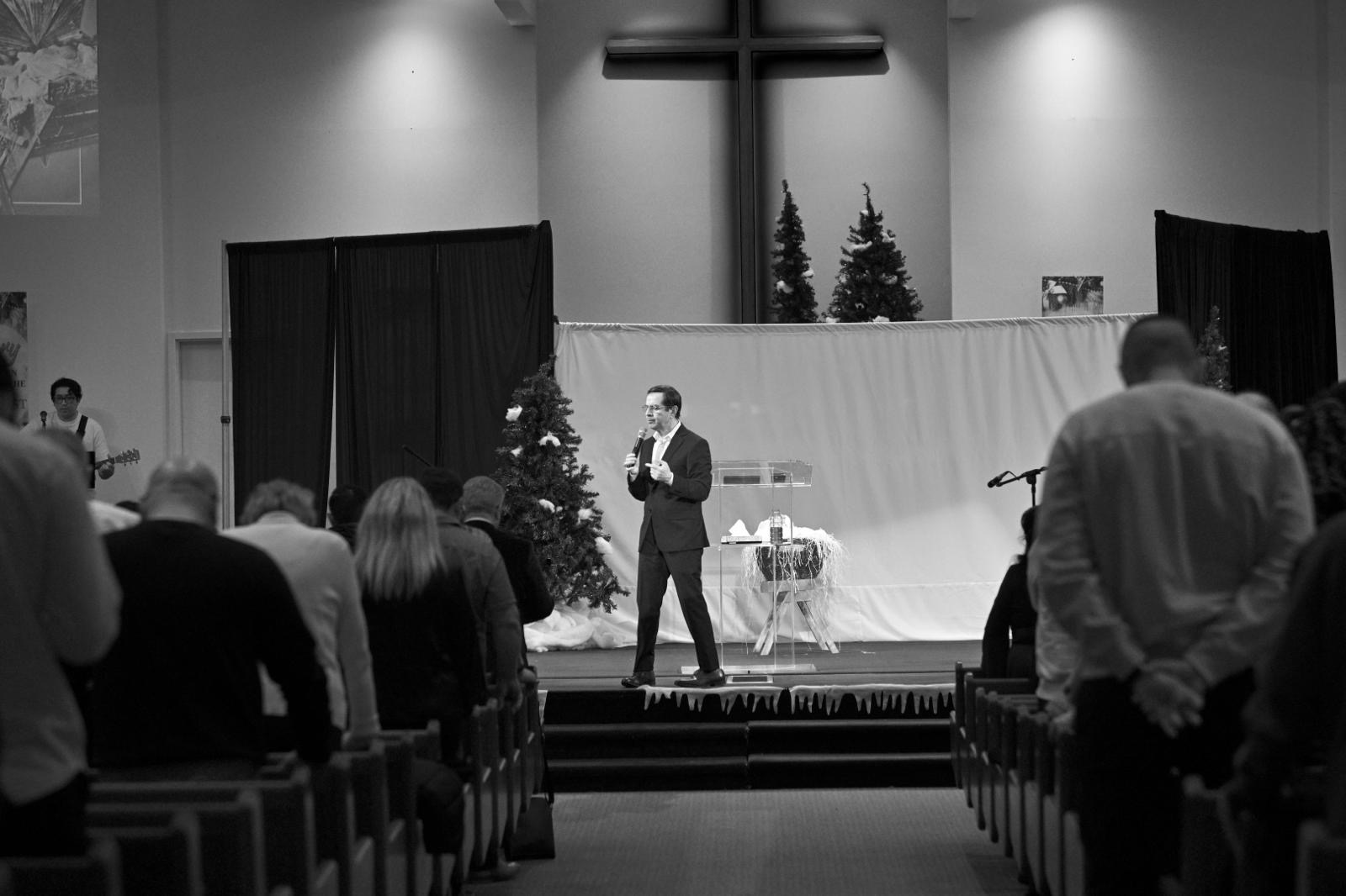 Pastor teaching to the congregation